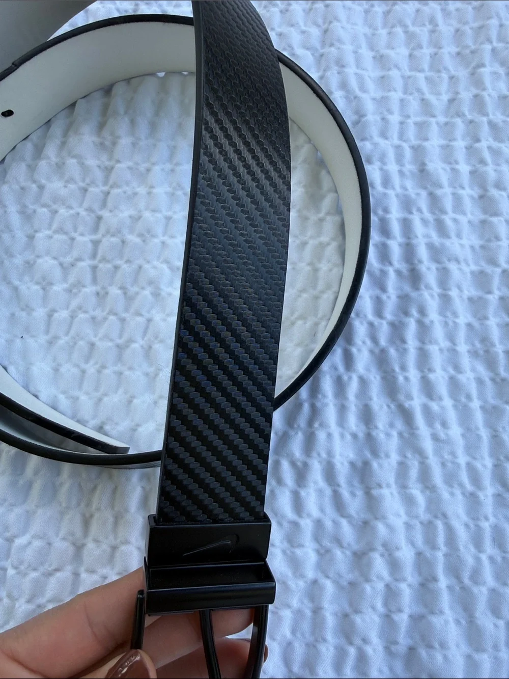Nike Black Textured Belt with White Interior and Gloss Buckle